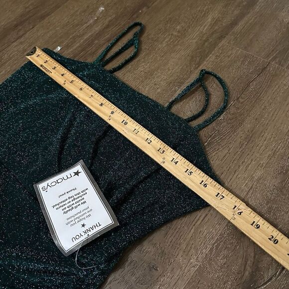 Trixxi Juniors Womens Metallic Gathered Mini Dress Hunter Green Above Knee Sz L - Picture 13 of 16